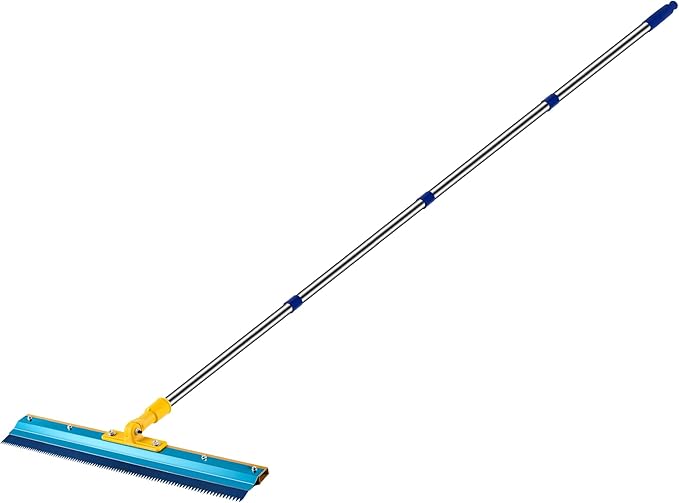 Notched Squeegee for Epoxy Epoxy Floor Squeegee with 78.7 Long Stainless Steel Pole Cement Painting Coating Tool for Epoxy Cement Self Leveling