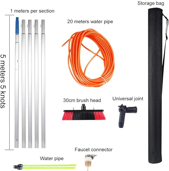 Window Cleaning Brush Cleaning Pole Window Cleaner Kit Water/Hose Fed Pole Cleaning Photovoltaic and Solar Panels 6m (5m)