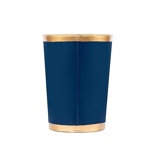 Jaye's Studio Mattie Line Oval Wastebasket &amp Garbage Bin Gold Trim &amp Finish Hand-Painted Handcrafted Metal Trash Bin for Bedroom Office Bathroom 12 x 10 x 8 (Indigo Blue)