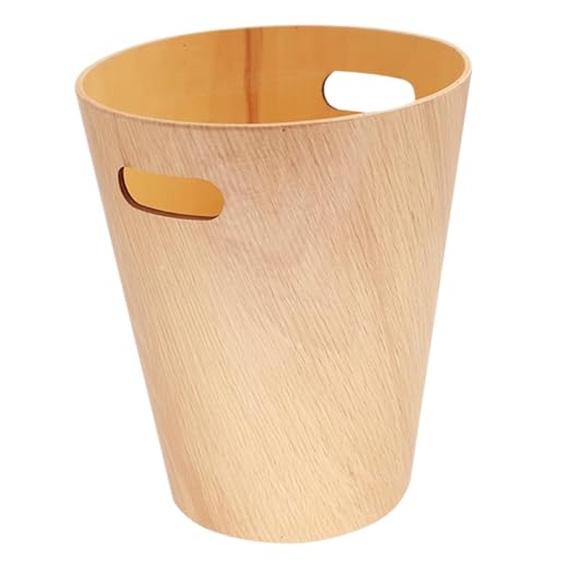 Cabilock Japanese Minimalist Wooden Trash Can Desk Garbage Bin Small Wastebasket Touchless for Home Office
