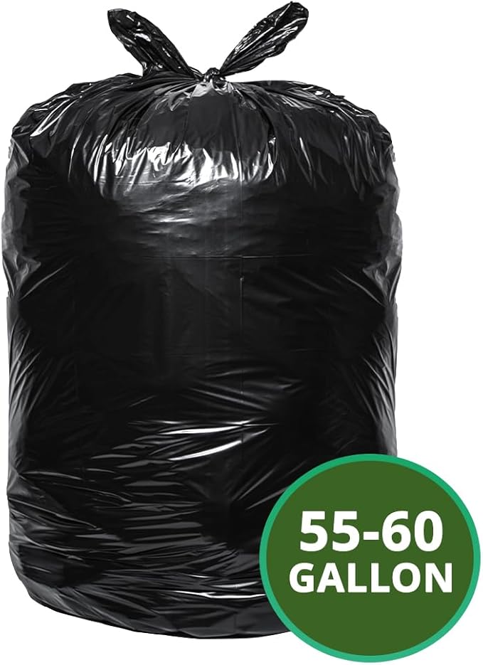 TYPLASTICS Heavy Duty 55-60 Gallon Trash Can Liners 36 x 60 1.2Mil Black Garbage Bags Multipurpose for Lawn Leaf Yard Office Outdoor Gardening Commercial and Industrial - Boxes of 100