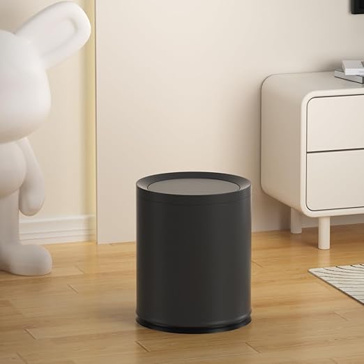2.6 Gallon/10L Modern Metal Bathroom Trash Can with LidLight LuxuryElegant Waste BasketBlack Garbage Canfor BathroomBedroomLiving Room KitchenOfficeBank (10L-Black)