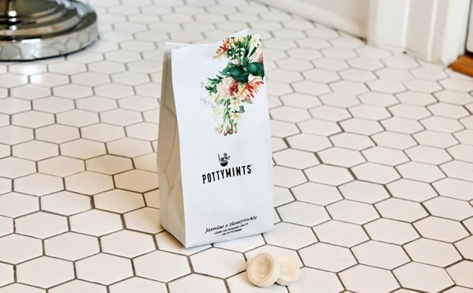Potty Mints Dissolvable Air Freshener Toilet Tablets | Jasmine and Honeysuckle| Long-Lasting Non-Toxic | Made in The USA | Discreet Packaging Septic Safe | Travel Friendly (20 Bag)