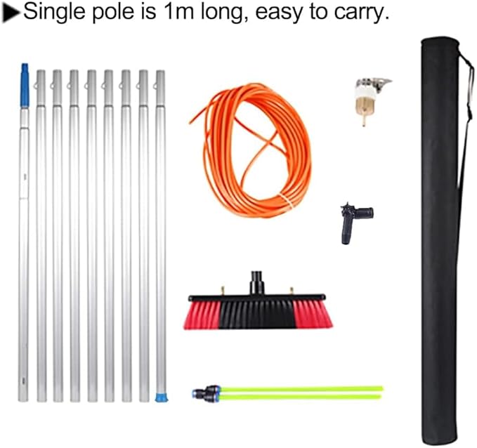 Cleaning Kit with 29 Foot Extension Pole Water Fed Telescopic Cleaner Brush Window Cleaning Water Fed Poles Solar Panel Cleaner Hose-Fed Window Cleaner Brush 9m Pole 30cm Brush Head