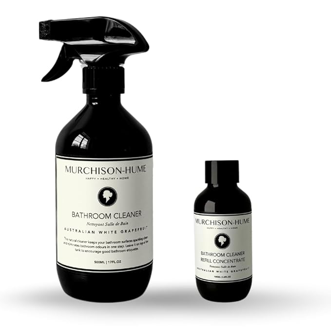 Murchison-Hume Powerful Plant-based Multi-Surface Bathroom Cleaner Spray for Basins Tubs Tiles and Toilets. Eliminates Odor 17oz and 3.4 Oz Concentrate Bundle Australian White Grapefruit