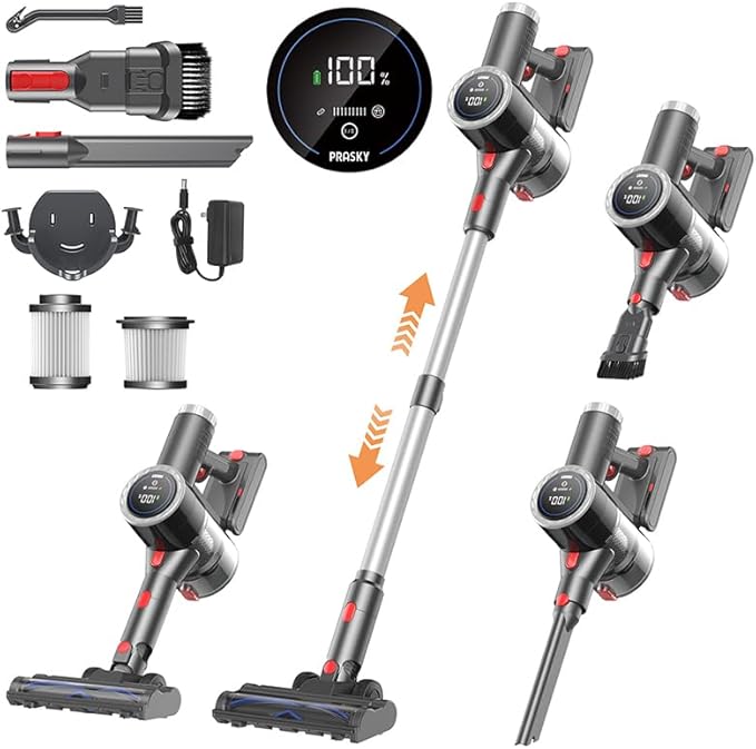 Cordless Vacuum Cleaner for Home 6-in-1 Stick Vacuum Cordless Rechargeable with LED Display &amp Green Floor Lights Lightweight Vacuum Cleaners for Home Pet Hair Hardwood Carpet