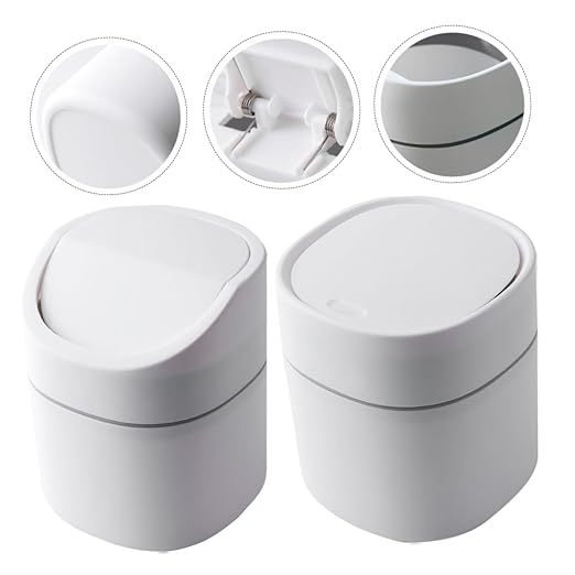 PRETYZOOM 2pcs Mini Countertop Trash Can Portable Small Waste Basket Lid Desk Trash Can for Kitchen Office