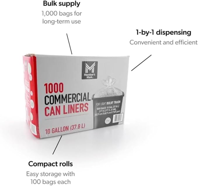 Member Mark 10-Gallon Commercial Can Liners 1000 ct.