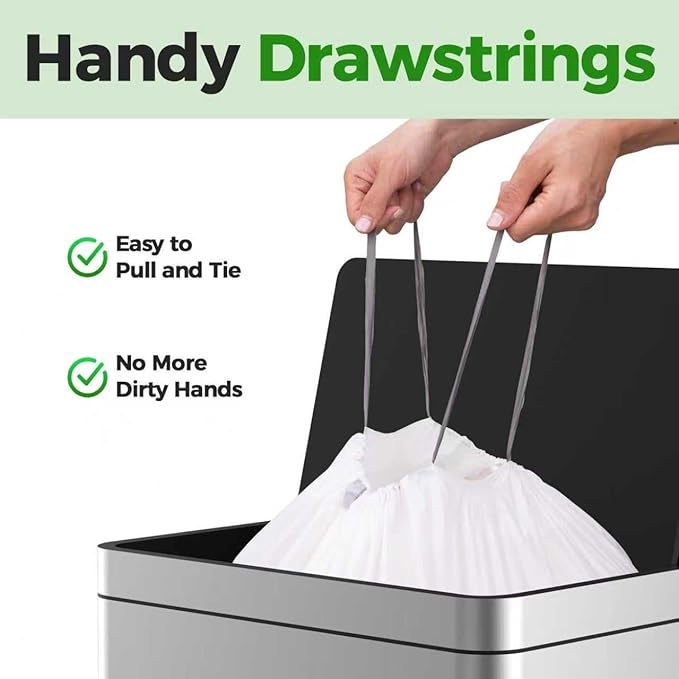 1.6 Gallon Code C 200 Count Heavy Duty Trash Bags Perfect Fit 10-12 Liter with Reinforced Drawstring Compatible with simpleman Code C White Garbage Liners Leak-Proof &amp Tear Resistant