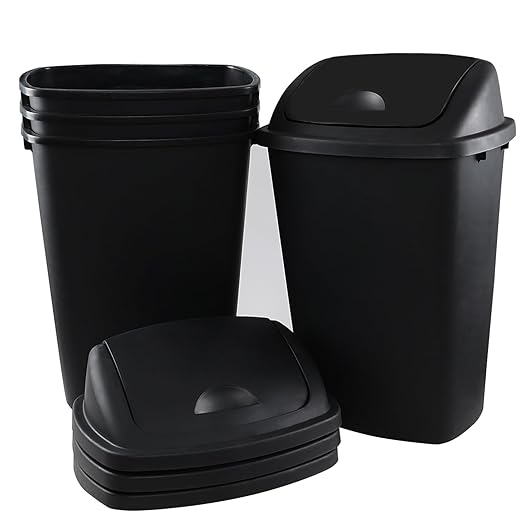 Kitchen Trash Can 13 Gallon with Swing Lid Plastic Garbage Can Waste Bin Recycle Bin and Waste Basket for Home Office Garage Patio Restaurant (Black 4 Pack)