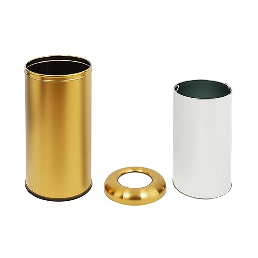 60 L / 15 Gal Trash Can with Lid Round Indoor Waste Bin Commercial Trash Can with Removable Barrel Stainless Steel Hotel Garbage Bin for Home Office Restaurant (Gold)