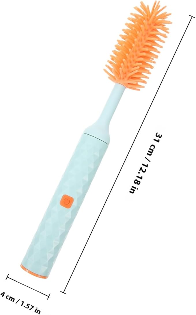 Beaupretty Electric Bottle Brush Set Silicone Rotatable Bottle Cleaner with Long Handle 360° Detachable Cup Cleaner for Newborn Feeding Blue 3pcs Cleaning Kit