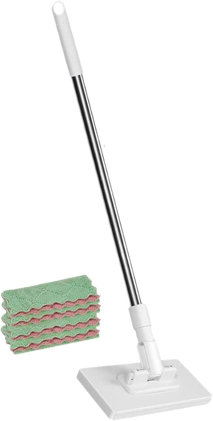 Snap Fit Grip Mini Mop Zero Touch Mini Mop Retractable Gap Dust Cleaner Flat Mops with Locking Head &amp Sweeping Cloths 100cm Long Handle Mopping Sweeper Stick for Multi Cleaning (White)
