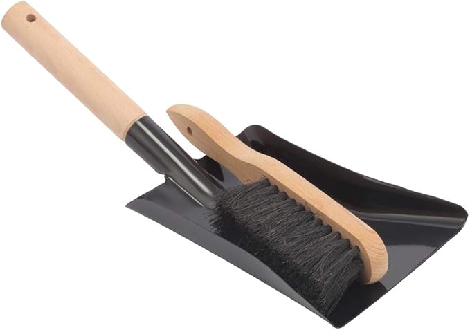 Coal Shovel and Hearth Brush Set Made of Natural Wood and Coco Bristles Hearth Tidy Set Fireplace Shovel and Brush Fireplace Tool Set Metal Brush Pan Set Fireplace Tools Firepit Tools