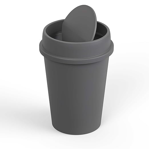 11 Gallon Gray Round Waste Basket with Swing-Top Lid | 44 Qt Trash Can