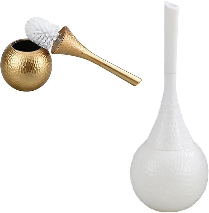White Toilet Brush and Holder Set Modern Minimalist Bathroom Decor with Anti-Splash Shield Rust-Proof ABS Sleek Bath Accessories for Home &amp Apartment