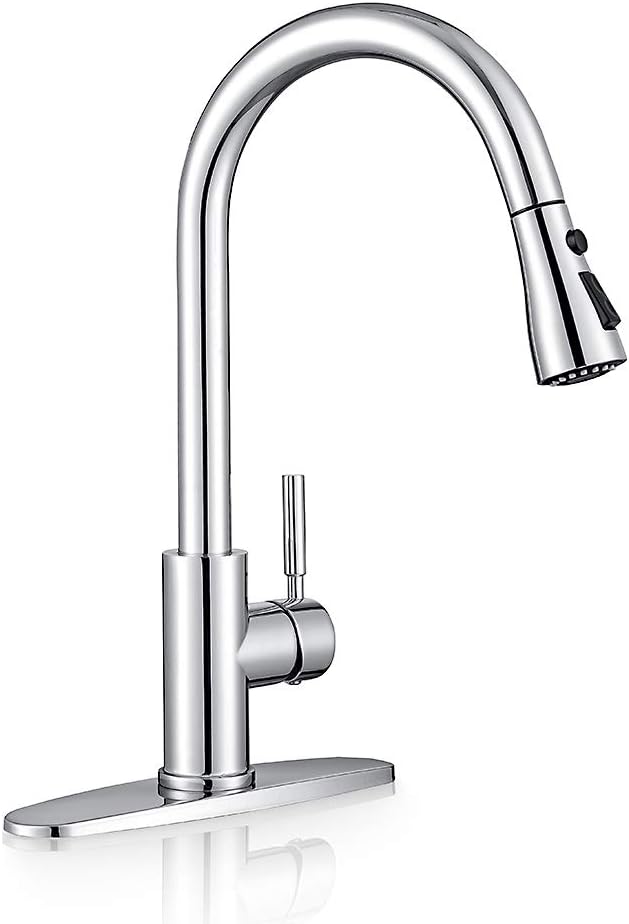 WEWE Sink Faucet Pull Down Kitchen Faucet with Sprayer Low Lead Commercial Modern Stainless Steel rv Farmhouse Kitchen Faucet Single Handle 1 or 3 Hole Kitchen Sink Faucet Polished Chrome
