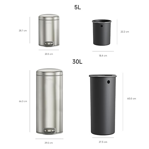 mVm Trash Can Set 8 Gallon(30L)+1.3 Gallon(5L) Kitchen Bathroom Trash Cans Combo Step Round Brushed Stainless Steel Garbage Can with Lid Anti-FingerprintSoft-Closefor Home Office(Silver)