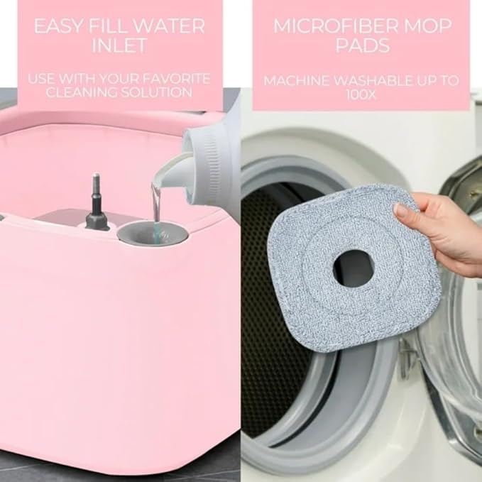Spin Mop and Bucket Set – Rose Pink 360° Rotating Mop with Wringer for Easy Floor Cleaning