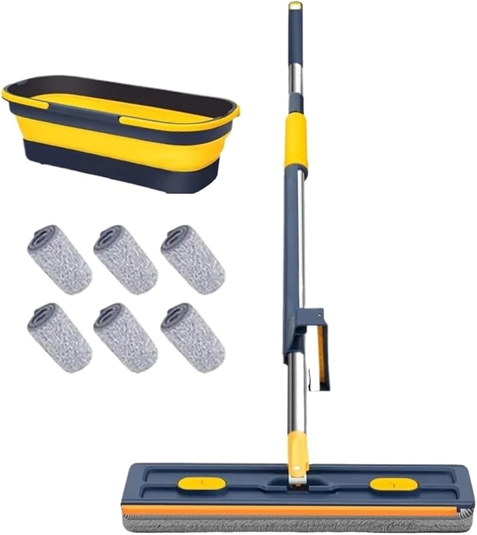 Large Flat Mop with Long Handle - Microfiber Floor Cleaning ToolCompatible for Hardwood Tile Bathroom Kitchen Home Use(Blue)