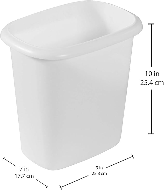 Rubbermaid Lightweight 6 Quart Open Top Wastebasket Trash Can Bin for Bedrooms Bathrooms and Office Waste Organization White (3 Pack)