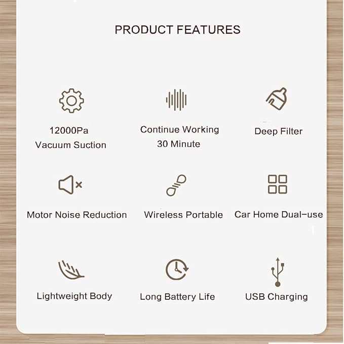 Aoun Lightweight Quiet Vacuum Cleaner Rechargeable Cordless 12KPa Powerful Suction Stick Cordless Upright Cleaners with HEPA Filter Household for Pet Hair Hardwood Carpet