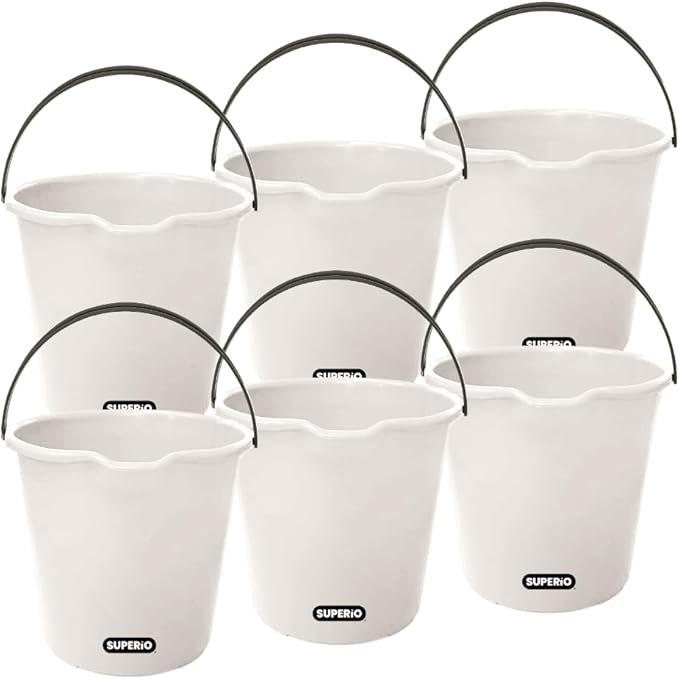 Superio 6-Pack Plastic Cleaning Bucket for Home 2 Gallon Pail for Mopping with Large Spout - Bucket for Floor Mopping Car Wash - Bowls for Camping Fishing