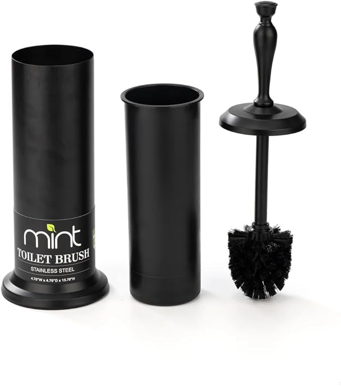 J&ampV TEXTILES Toilet Brush Toilet Bowl Brush with Extra Long Handle Durable Bristles Toilet Scrubber and Covered Holder for Toilet Brush Set for Bathroom Cleaning (Matte Black)