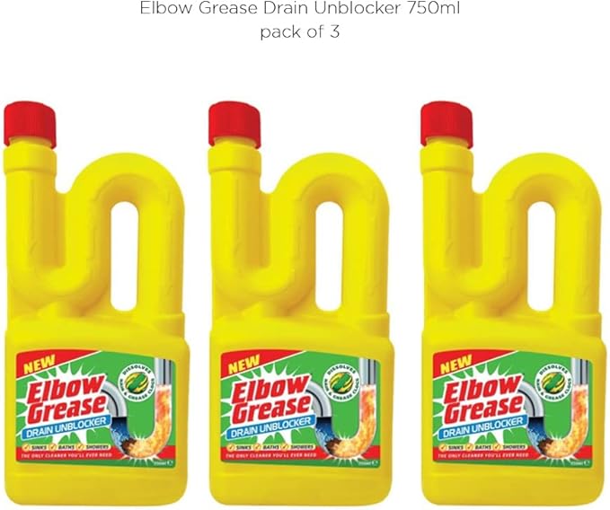 Elbow Grease Drain/Sink Unblocker - Heavy Duty Cleaner- Quickly and Easily Remove Sinks Baths Showers Blockage – All-in-One Drain Unblocking Kit(Elbow Grease Drain Unblocker Liquid-PK03)