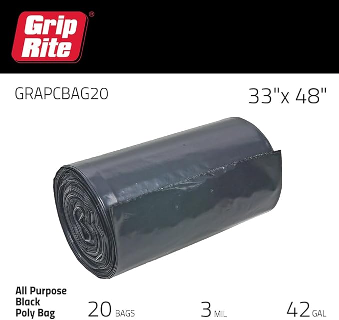 Grip-Rite GRAPCBAG20 All-Purpose Contractor Bags 42 Gallons 33 x 48 20 Count