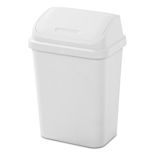 Sterilite 7.8 Gallon SwingTop Wastebasket Plastic Trash Can with Lid and Compact Design for Kitchen Office Dorm or Laundry Room White (12 Pack)