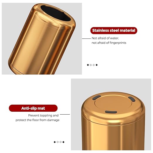 10L/2.6GAL Brushed Stainless Steel Trash canOpen Top Wastebasket BinGarbage Can for BathroomLiving RoomOfficeKitchenBedroomHotel (Rose Gold)