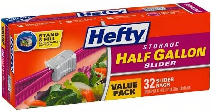 Hefty Slider Bags Half Gallon 32 Count (Pack of 9)