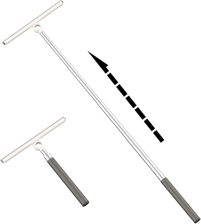 Shower Squeegee for Glass Doors Telescopic 2-in-1 Squeegee for Window Cleaning with Microfiber Scrubber for Bathroom Tile Wall Car Windshield