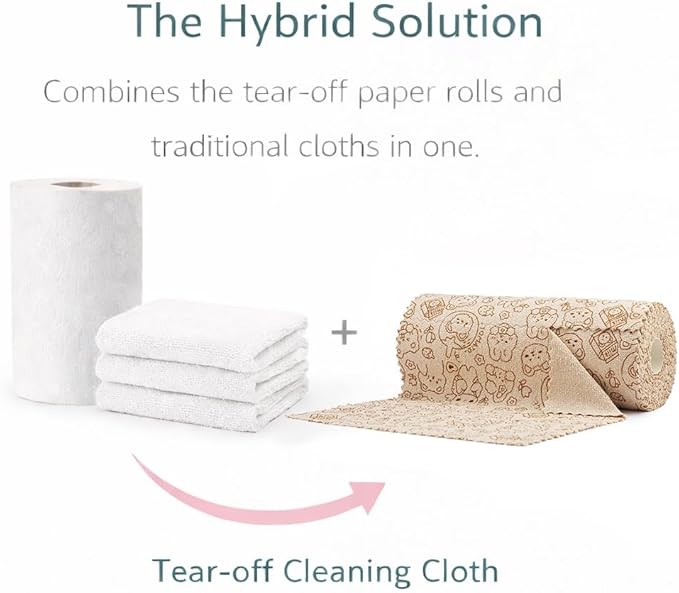 Microfiber Cleaning Cloth Roll 50-Count Reusable Washable Rags Absorbent Lint-Free Non-Scratch Streak-Free Tear-Away Barista Towels for Kitchen &amp Home Bar &amp Studio 12x12 in