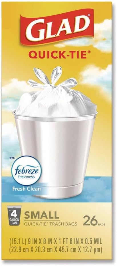 OdorShield Quick-Tie Small Trash Bags 4 gal 0.5 mil 8 x 18 White 156/Carton