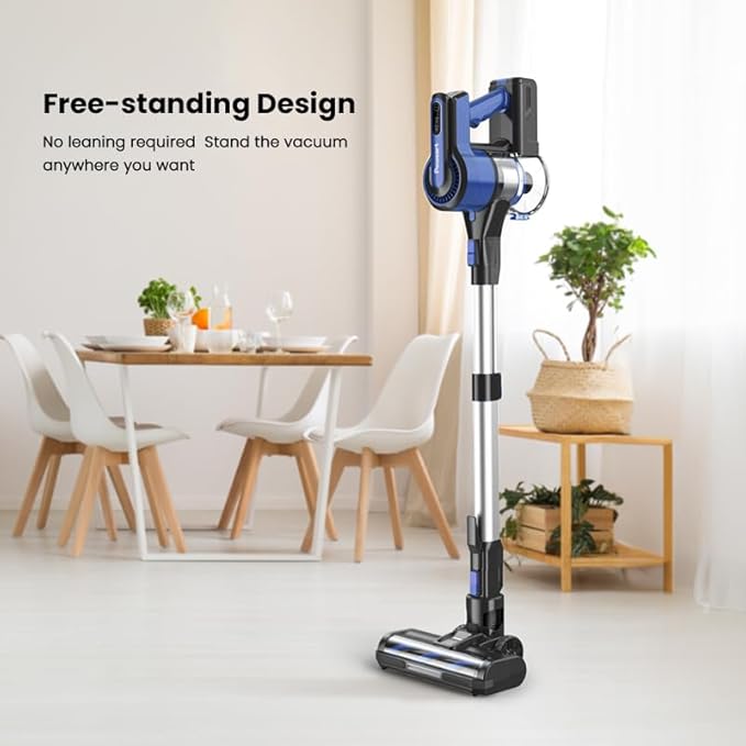 IKERY Blue Cordless Vacuum – 350W Brushless Motor 30000Pa Strong Suction 8-in-1 Versatile Cleaning