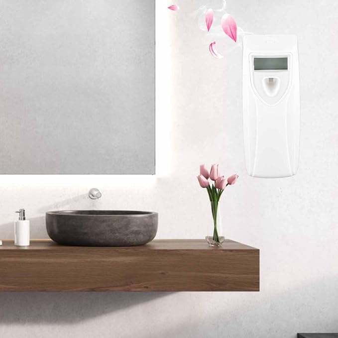 Automatic Fragrance Dispenser with Timer Wall Mount Freshener Perfume Sprayer Machine LCD Display Adjustable Settings Ideal for Home Office Hotel White