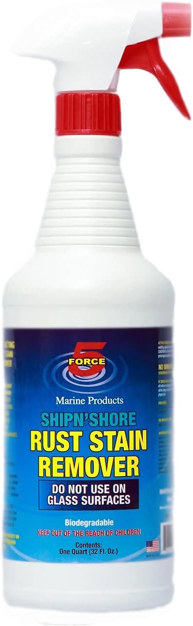 Force 5 SHIPN'SHORE Rust Stain Remover Instant Hull Cleaner Vinyl Fabric Metal &amp Painted Surfaces - Removes Sprinkler Stains from Walls and Fences Instantly.