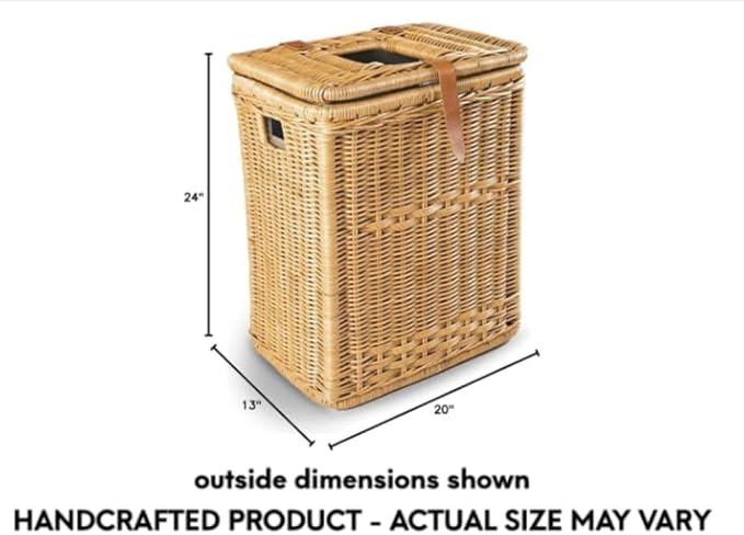 The Basket Lady Drop-in Wicker Rectangular Trash Basket with Metal Liner 20 in L x 13 in W x 24 in H 19 Gallon Capacity Serene Grey…