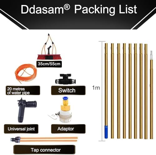 Glass Cleaning Brush Home Water Fed Telescopic Pole Kit Solar Panel Brush Rotating for Photovoltaic Panel20FT Window Cleaning Pole Kit Water/Hose Fed Pole with Cleaning Brush Equipment for