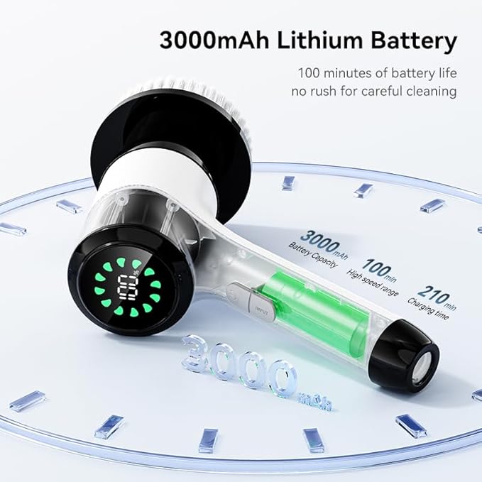 Electric Spin Scrubber Cordless Power Cleaning Brush with 8 Replaceable Heads 2 Adjustable Speeds LED Display &amp Long Handle Ideal for Bathroom Tub Tile Floor Car Cleaning