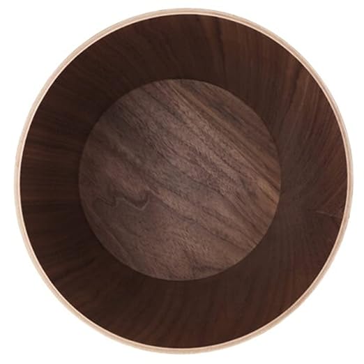 Round Stackable Wastebasket Natural Wood Garbage Recycling Bin for Bathrooms Kitchens Home Offices (Dark Wood)