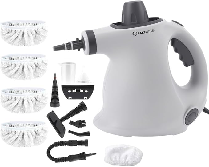 Handheld Steam Cleaner1050W Pressure Steamer for KitchenBathroon CleaningFast Heat-Up for Deep Cleaning of Tile GroutUpholsteryCar Interior (1 Set Steam Cleaner + 4 Fiber Cloths)