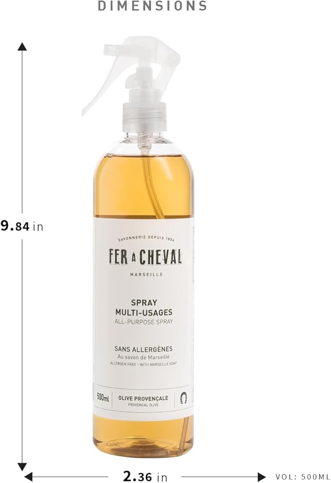 Fer à Cheval Versatile Marseille All-Purpose Spray Cleaner - Natural Provençal Olive Scent Allergen-Free 99% Natural Ingredients 500 ml/16.9 fl oz (2-Pack)