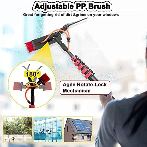 Telescopic Pole Kit Cleaning BrushWater Fed Pole Kit 12-39ft Adjustable Window Cleaning Pole with Squeegee 180° Rotatable Brush Head Telescopic Cleaning Brush Outdoor Glass Solar Panel39