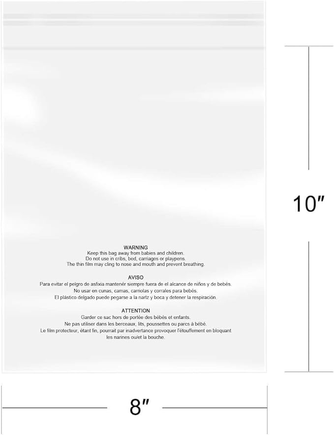 iMailer - 500 Count - 8 x 10 Clear Plastic Poly Bags with Suffocation Warning for Clothing T-Shirt Brochure Prints Handicraft Gift- Resealable AdhesiveNot Strong