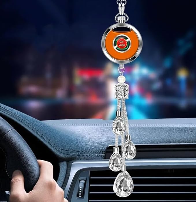 Luxury Car Air Freshener Pendant-Crystal Tassel Design with Refillable Perfume Bottle -Rearview Mirror Hanging Diffuser-Compatible with Mercedes-Benz Cars-Elegant Interior Decoration (Rose)