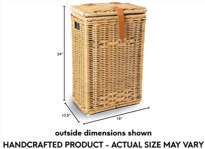 The Basket Lady Wicker Trash Basket with Metal Liner 16 in L x 10.5 in W x 24 in H 10 gallon capacity Sandstone