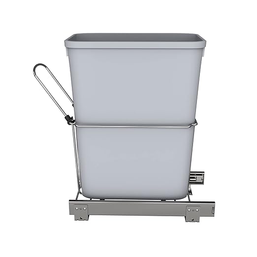 Rev-A-Shelf 32 Qt Pullout Kitchen Cabinet Metal Wire Sliding Universal Trash Can with Rear Basket for Waste Disposal and Organization RUKD-1432RB-1